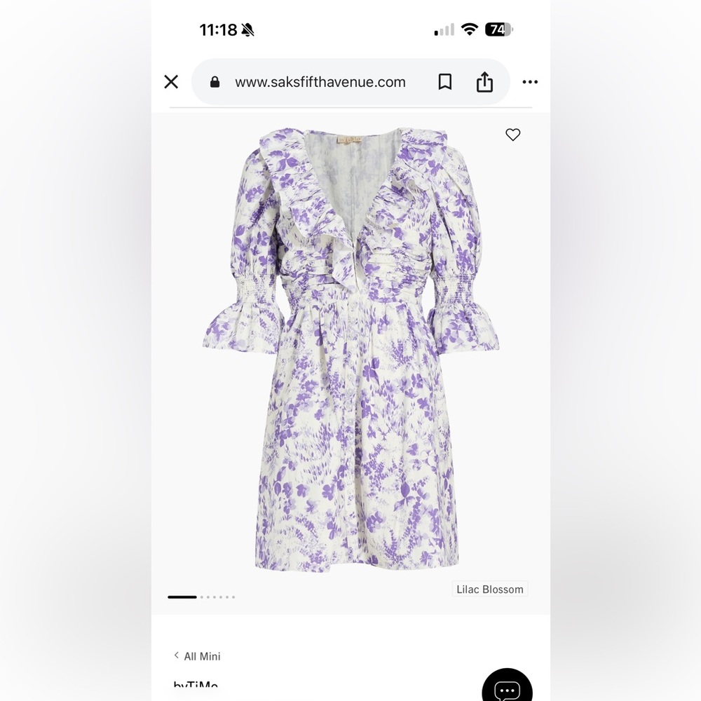 byTiMo floral linen cotton minidress V-neck ruffled trim size L - Picture 7 of 7
